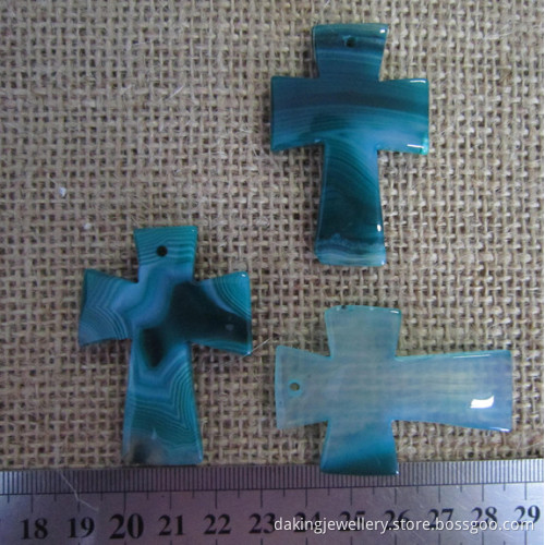 Teal Blue Agate Cross Pendant, Gemstone Cross Pendant